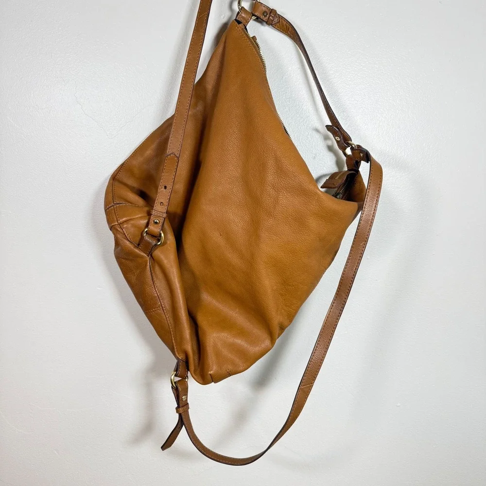 Zara Woman Convertible Slouchy Pebbled Leather Hobo Backpack Size Large Tan